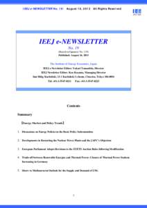 IEEJ e-NEWSLETTER No. 19:  August 16, 2013 All Rights Reserved