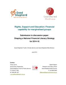 Rights, Support and Education: Financial capability for marginalised groups Submission to discussion paper: Shaping a National Financial Literacy Strategy for