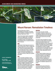 Assessment and Abandoned Mines  Mount Nansen: Remediation Timelines Part of the Government of Yukon’s responsibilities post-devolution is to develop, plan and implement a remediation plan for the