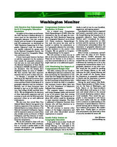Volume 46, Number 5  Washington Monitor AAG Receives Key Endorsements for K-12 Geography Education Resolution