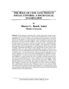 THE ROLE OF CIVIL SANCTIONS IN SOCIAL CONTROL: A SOCIO-LEGAL EXAMINATION by  Sharyn L. Roach Anleu