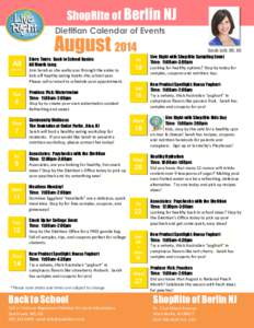 ShopRite of Berlin NJ Dietitian Calendar of Events August 2014 All Month