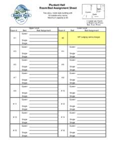 Plunkett Hall Room/Bed Assignment Sheet Two-story, motel-style building with 16 outside entry rooms. Maximum capacity is 82.
