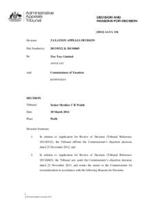 [2014] AATA 156 Division TAXATION APPEALS DIVISION  File Number(s)