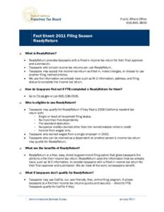 Fact Sheet: 2011 Filing Season ReadyReturn