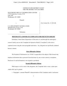 Case 1:13-cvGK Document 8 FiledPage 1 of 6  UNITED STATES DISTRICT COURT FOR THE DISTRICT OF COLUMBIA ELECTRONIC PRIVACY INFORMATION CENTER 1718 Connecticut Avenue, N.W.