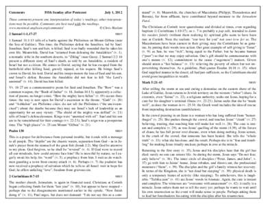 Comments  Fifth Sunday after Pentecost July 1, 2012