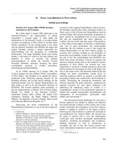 Chapter VIII. Consideration of questions under the responsibility of the Security Council for the maintenance of international peace and security B.