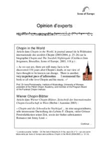 Icons of Europe  Opinion d’experts Chopin in the World Article dans Chopin in the World, le journal annuel de la Fédération