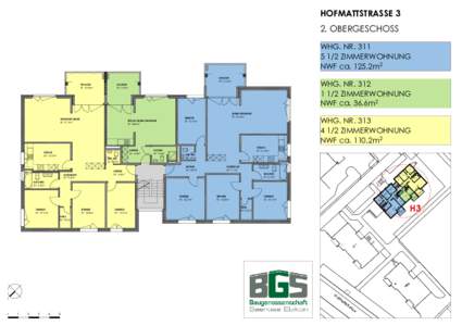 HOFMATTSTRASSE 3 2. OBERGESCHOSS WHG. NRZIMMERWOHNUNG NWF ca. 125.2m2 BALKON