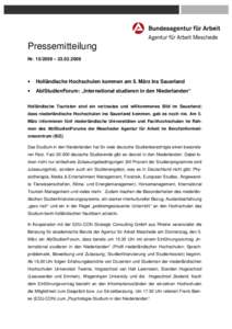 Pressemitteilung Nr –  •  Holländische Hochschulen kommen am 5. März ins Sauerland