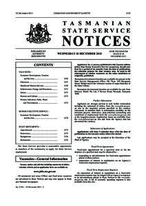 18 December 2013 	  TASMANIAN GOVERNMENT GAZETTE2155 T A S M A N I A N S TAT E S E RV I C E