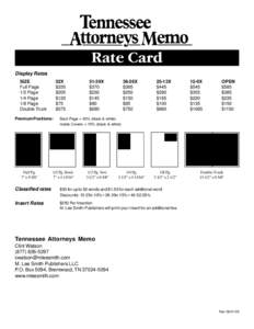 Rate Card Display Rates SIZE Full Page 1/2 Page 1/4 Page