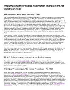 US EPA - Implementing the Pesticide Registration Improvement Act - Fiscal Year 2008
