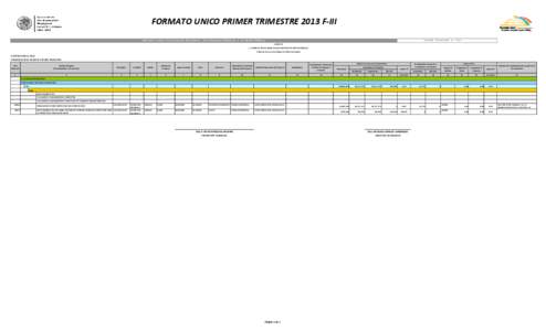 FORMATO UNICO PRIMER TRIMESTRE 2013 F-III Informes sobre la Situación Económica, las Finanzas Públicas y la Deuda Pública PRIMER TRIMESTRE de 2013 ANEXO III