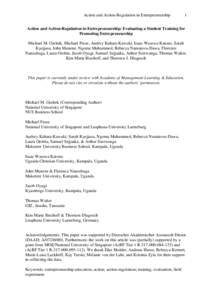 Action and Action-Regulation in Entrepreneurship  1 Action and Action-Regulation in Entrepreneurship: Evaluating a Student Training for Promoting Entrepreneurship