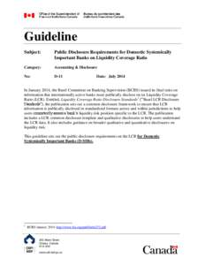 Guideline Subject: Public Disclosure Requirements for Domestic Systemically Important Banks on Liquidity Coverage Ratio
