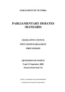 PARLIAMENT OF VICTORIA  PARLIAMENTARY DEBATES (HANSARD)  LEGISLATIVE COUNCIL