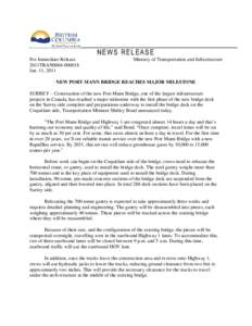 NEWS RELEASE For Immediate Release 2011TRAN0004Jan. 11, 2011  Ministry of Transportation and Infrastructure