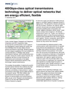 400Gbps-class optical transmissions technology to deliver optical networks that are energy efficient, flexible