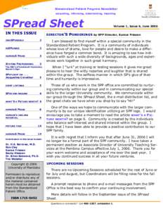 Standardized Patient Program Newsletter educating, informing, entertaining, inspiring Faculty of Medicine SPread Sheet IN THIS ISSUE