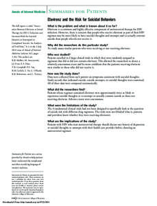 Annals of Internal Medicine  Summaries for Patients Efavirenz and the Risk for Suicidal Behaviors  The full report is titled “Association Between Efavirenz as Initial