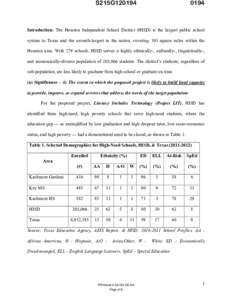 S215G120194[removed]Introduction: The Houston Independent School District (HISD) is the largest public school system in Texas and the seventh-largest in the nation, covering 301 square miles within the