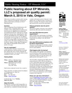 Public Hearing Notice – EP Minerals, LLC  Public Noti Public hearing about EP Minerals, LLC’s proposed air quality permit: