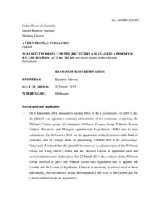 No: (P)VID1328/2011 Federal Court of Australia District Registry: Victoria Division: General AVITUS THOMAS FERNANDEZ Plaintiff