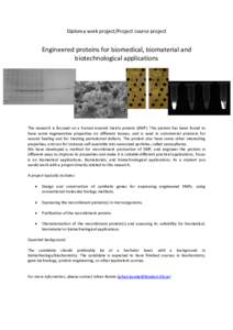 Diploma work project/Project course project      Engineered proteins for biomedical, biomaterial and  biotechnological applications 
