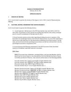 COUNCIL OF REPRESENTATIVES February 18-20, 2011 APPROVED MINUTES I.  MINUTES OF MEETING