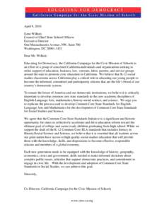 April 9, 2010 Gene Wilhoit Council of Chief State School Officers Executive Director One Massachusetts Avenue, NW, Suite 700 Washington, DC[removed]