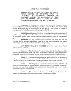 RESOLUTION NUMBER 3021 A RESOLUTION OF THE CITY COUNCIL OF THE CITY OF PERRIS, COUNTY OF RIVERSIDE,