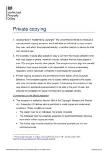 New Exception for Private Copying