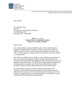 July 29, 2004  Mr. Jonathan G. Katz Secretary U.S. Securities and Exchange Commission 450 Fifth Street, N.W.