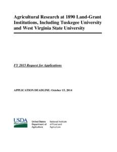 Agricultural Research at 1890 Land-Grant Institutions, Including Tuskegee University and West Virginia State University FY 2015 Request for Applications