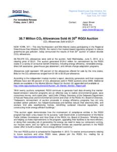 RGGI States Announce Preliminary Release of Auction