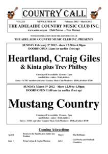 Adelaide Country Music Club Country Call - FebruaryMarch 2012 Issue - Vol 23.1