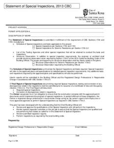 Statement of Special Inspections, 2013 CBC  BUILDING AND CODE COMPLIANCE 100 Santa Rosa Avenue, Room 3 Santa Rosa, CA[removed]3200