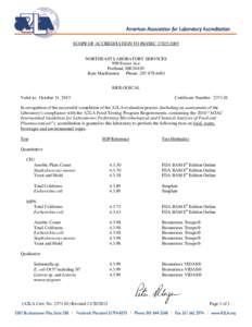 SCOPE OF ACCREDITATION TO ISO/IEC 17025:2005 NORTHEAST LABORATORY SERVICES 999 Forest Ave Portland, ME[removed]Kate MacKinnon Phone: [removed]