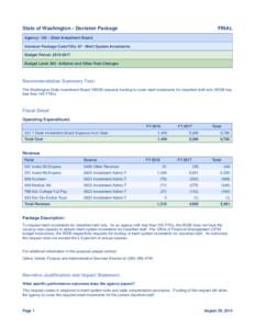 State of Washington - Decision Package  FINAL Agency: 126 – State Investment Board Decision Package Code/Title: 97 - Merit System Increments