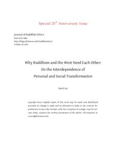 Special 20th Anniversary Issue Journal of Buddhist Ethics ISSN[removed]http://blogs.dickinson.edu/buddhistethics/ Volume 20, 2013