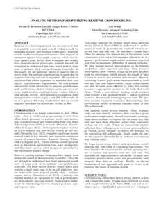 PROCEEDINGS, CI[removed]ANALYTIC METHODS FOR OPTIMIZING REALTIME CROWDSOURCING Michael S. Bernstein, David R. Karger, Robert C. Miller MIT CSAIL Cambridge, MA 02139