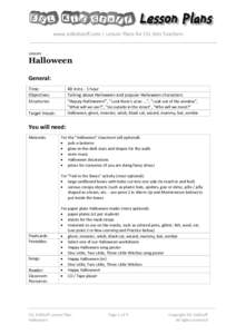 www.eslkidstuff.com | Lesson Plans for ESL Kids Teachers  Lesson: Halloween General: