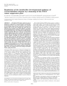 Proc. Natl. Acad. Sci. USA Vol. 96, pp. 2925–2930, March 1999 Genetics Regulation of the insulin-like developmental pathway of Caenorhabditis elegans by a homolog of the PTEN