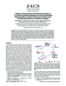 Published on Web[removed]Synthesis, Physicochemical and Biochemical Studies of 1′,2′-Oxetane Constrained Adenosine and Guanosine Modified Oligonucleotides, and Their Comparison with Those of the Corresponding Cyt