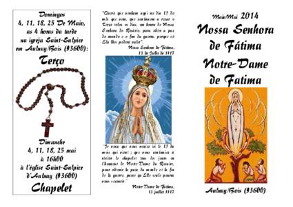 Domingos 4, 11, 18, 25 De Maio, as 4 horas da tarde na igreja Saint-Sulpice em Aulnay/Bois[removed]):