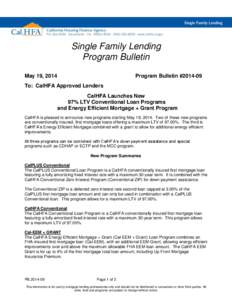 Single Family Lending Program Bulletin May 19, 2014