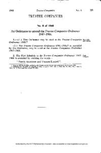 TRUSTEE COMPANIES No. 8 of 1968 An Ordinance to amend the Trustee Companies Ordinance[removed].—(1.) This Ordinance may be cited as the Trustee