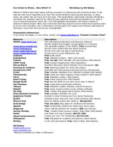 Our School is Wired… Now What? !!!  Workshop by Bill Belsey Billions of dollars have been spent putting computers in classrooms and connecting them to the Internet with much hyperbole as to how this would transform tea